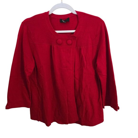 Aqua Poppy Red 100% Cashmere 3/4 Sleeve Cardigan Sweater Size L - Picture 2 of 7